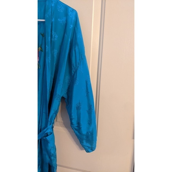 Vintage Golden Bee Asian Turquoise Robe with Belt, Rayon, Small - Picture 3 of 8